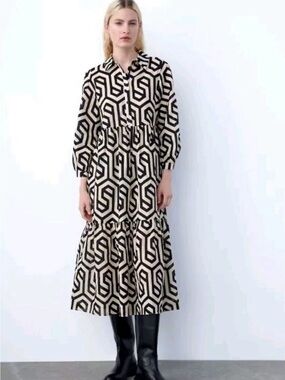 Zara Geometric Print "Karen" Tiered Midi/Maxi Dress